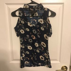 Polly and Esther Blue Floral Cold Shoulder Top